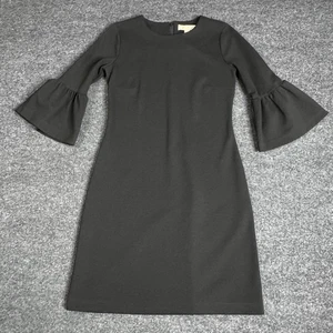 Michael Kors Womens Black 3/4 Bell Sleeve Round Neck Back Zip Shift Dress Small - Picture 1 of 8