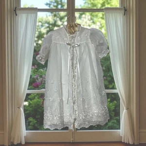 Vintage Christening Baptism Gown And Overcoat Newborn 0-3 Months Lace Embroidery - Picture 1 of 8