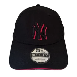 New York Yankees Baseball Cap - 9FORTY New Era Black Hot Pink Strapback NY - Picture 1 of 6