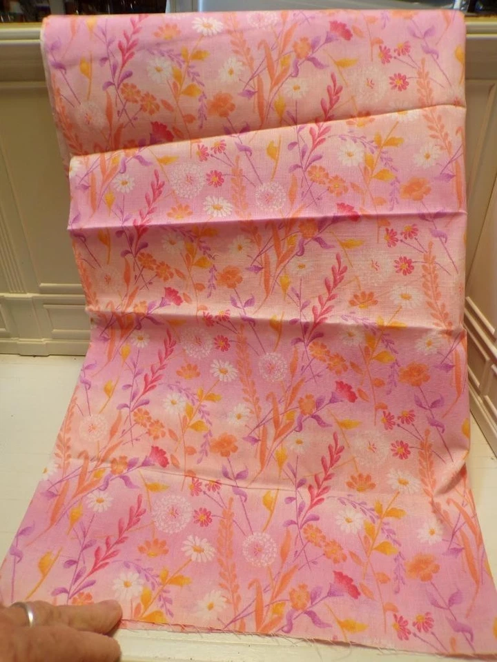 Tela-algodón-impresión floral vintage ROSA, LAVANDA/NARANJA 1 yarda- #3142 Foto 1 de 1