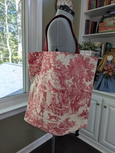 XL GEFÜTTERTE MARKT BEUTELTASCHE hm mit rot-creme großer BAUERNTOILETTE Leinendruck, NEU - Bild 1 von 8