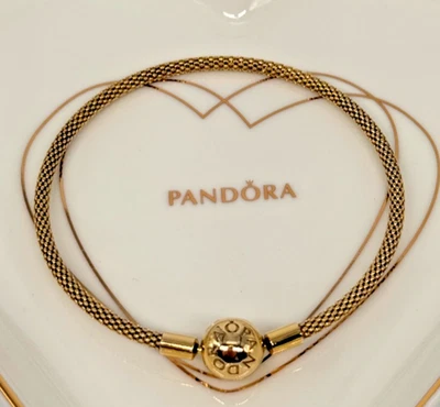 New 100% Genuine Pandora Yellow Shine Gold Moments Mesh Bracelet #566543-17cm - Image 1 of 4