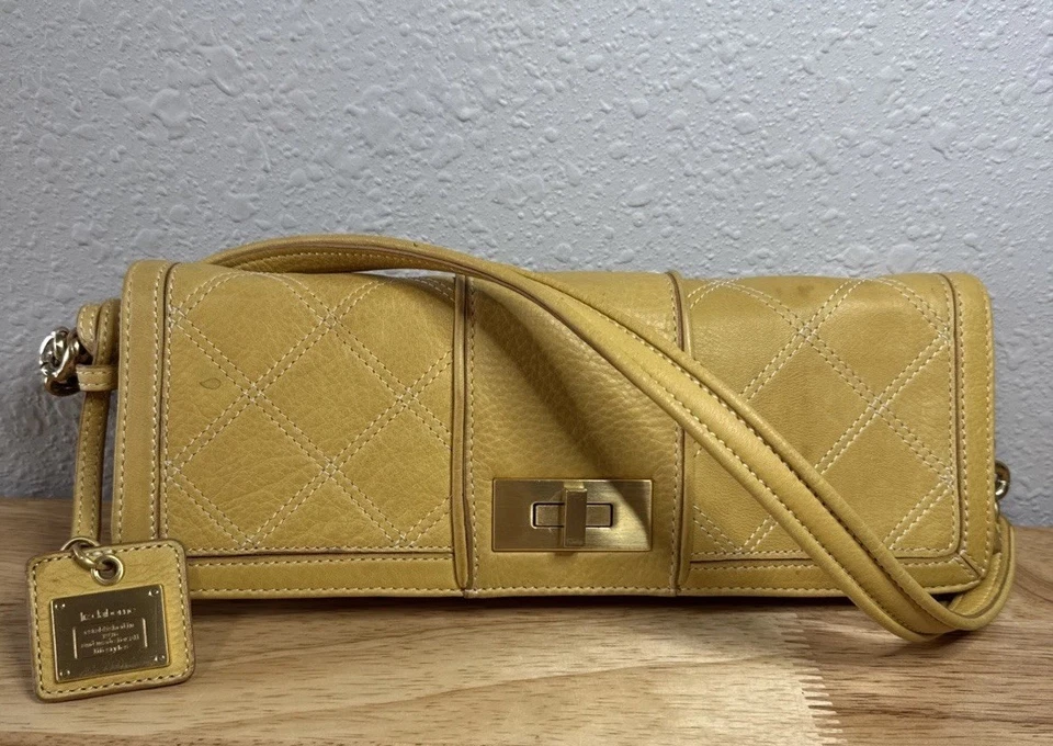 Liz Claiborne Geniune Yellow Leather Y2K Baggett Style Shoulder Handbag - Image 1 of 4
