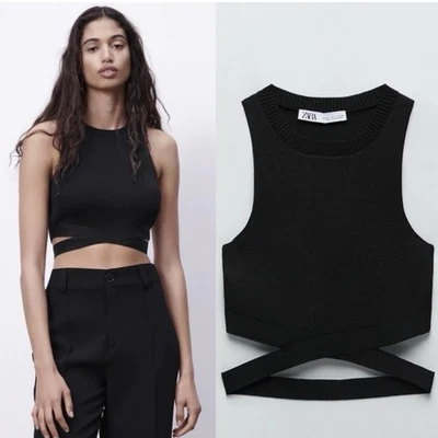 ZARA Tejido Recortado Top Suéter Camisa Negra Mujer S Grunge Capricho Y2K Foto 1 de 4