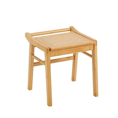 Otomana de almacenamiento cuadrada, taburete tejido de ratán de bambú con tapa de cojín extraíble, pequeña Foto 1 de 4