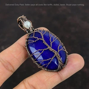 Halloween Deal Natural Blue Saphire Rainbow Moonstone Copper New Pendant Jewelry - Picture 1 of 6