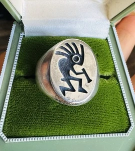 Vintage HOPI Native American KOKOPELLI Sterling Silver Overlay Men's Ring 12.5 - Picture 1 of 7