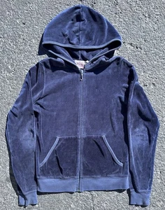 Sudadera con Capucha Juicy Couture Terciopelo Cremallera Azul Y2K Hecha en EE. UU. Talla Grande - Imagen 1 de 8
