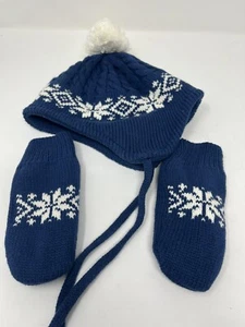 Hanna Andersson winter hat mittens knit lined Baby XS Blue Nordic 3 6 12 months - Picture 1 of 5