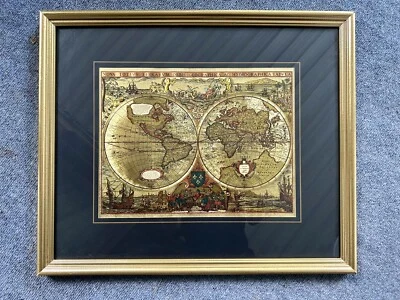 Vtg Framed World Map Henr Hondio Nova Totivs Terrarvm Orbis Geographica Tabvla - Image 1 of 4
