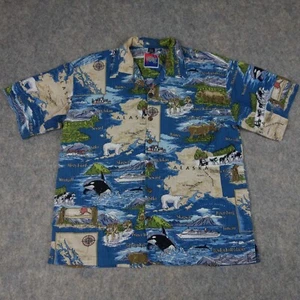 Dem Crazy Button Up Shirt Large Travel Alaska Hawaiian Camp Multicolor Mens - Picture 1 of 7