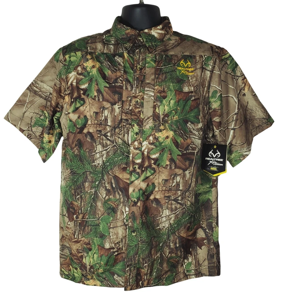 Realtree Mens Hunting Guide Shirt M XtraGreen Camo Short Sleeve Ripstop - Image 1 of 4