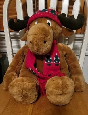VTG 1986 Large 22” Commonwealth Moose Plush Stuffed Christmas Toy W/Scarf & Hat - Image 1 of 4