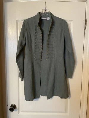 Soft Surroundings Ramie Jacket Sage Green Sheffield Coins Military Longline XS - Image 1 of 4