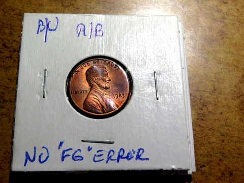 Brilliant Uncirculated R/B 1983 No "FG" Lincoln Penny Error  D1 Cover