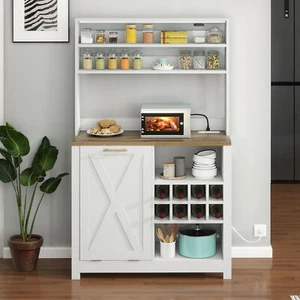 Cubo de basura estante para pan de cocina con tomas de corriente y barra de café para bodega - Imagen 1 de 8