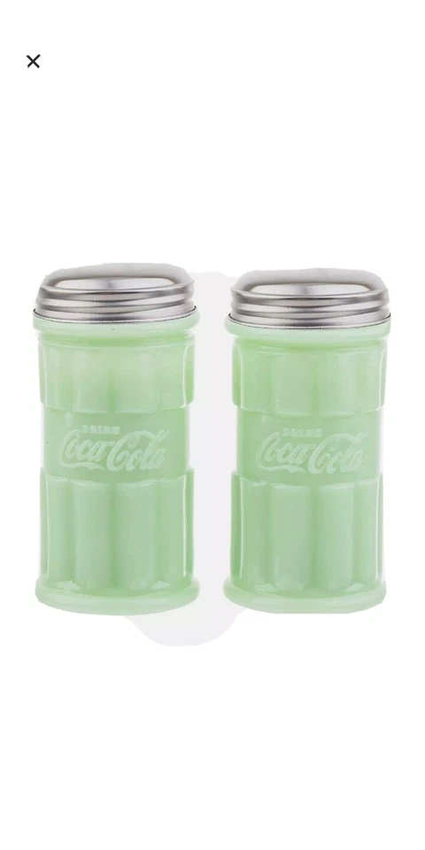 Coca-Cola TableCraft Jadeite Green Milk Glass Salt & Pepper Shaker S&P Jade