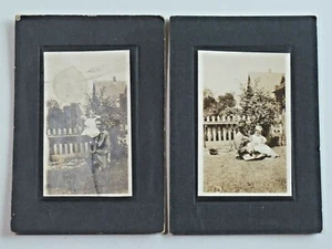 Cabinet Card Photos Lot of 2 Woman with Baby and Man with Baby in Yard A096 - Picture 1 of 5