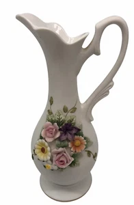 Vintage Lefton China Handpainted Floral Decorative Pitcher KW829 6.5 inches Tall - Picture 1 of 11