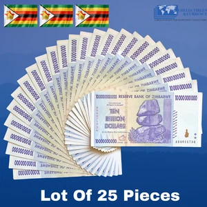 LOT 25 Pcs x 10 BILLION ZIMBABWE DOLLARS 2008, AA/AB, VF/XF [TRILLION 100] - Picture 1 of 2
