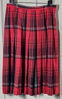 VTG Pendleton Skirt 16 Red Black White Plaid Virgin Wool Midi Holiday Corpcore  - Image 1 of 4