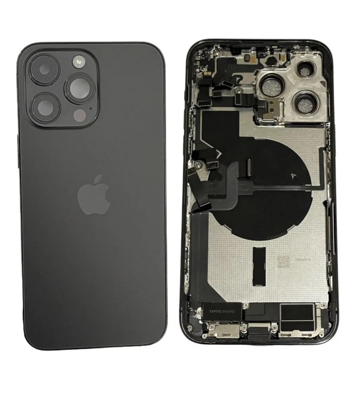 Repuesto de carcasa trasera negra espacial iPhone 14 Pro Max con pieza pequeña OEM grado AB Foto 1 de 2