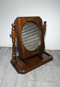 Vintage Rustic Pine Wood Tabletop Dresser Vanity Swivel Mirror Jewelry Tray C43