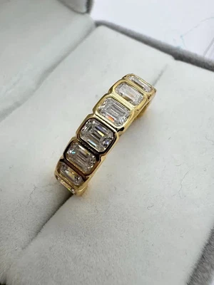 Fede nuziale vera moissanite fascia eternità argento 925 placcato oro - Immagine 1 di 4