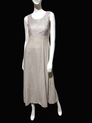 Maxi Vestido Vintage Mezcla Lino 6 Crochet Lazo Trasero Minimalista Neutro Lujo Foto 1 de 4