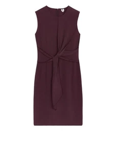 Arket Knotted Crepe Dress Uk Size Uk 12 Burgundy Knee Length - Picture 1 of 14