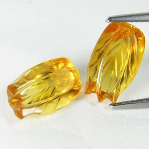 8,19 Karat 100 % natürlich echt 13,7 x 8 mm Citrin Schnitzen passendes Paar Ref VEDIO - Bild 1 von 5