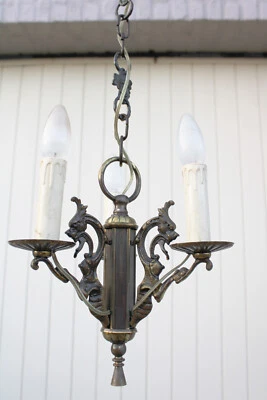 Lámpara araña dragón vintage de metal de 3 brazos Foto 1 de 4