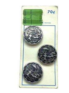 3 Vintage BGE Metal Blazer Shank Buttons on Original Card Mount Figi Scene 7/8" - Picture 1 of 6