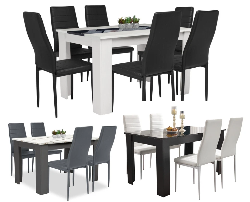 Wooden Dining Table and Chairs 4 / 6 Set Pu Leather Seat Kitchen Room Furniture - Image 1 of 1