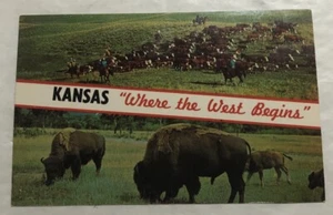 Cartolina Kansas "Dove inizia l'Occidente" (X2) - Foto 1 di 2