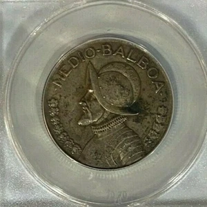 1930 Panama Silver 1/2 Balboa ANACS AU55 Details Env Damage - Picture 1 of 3