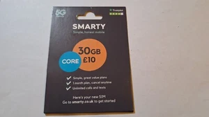 Smarty UK Brand NEW Sim Card 3in1 Size clip out 30GB + Unl. Texts & Minutes - Zdjęcie 1 z 1