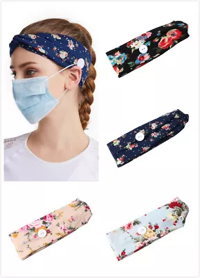 4 paquetes de diadema floral elástica con botones máscara facial entrenamiento envoltura para la cabeza  Foto 1 de 4