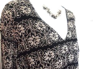 NEW with TAG M&S PER UNA Black/Gold Floral Lace V Neck Lined PARTY Dress 16 r - Picture 1 of 9