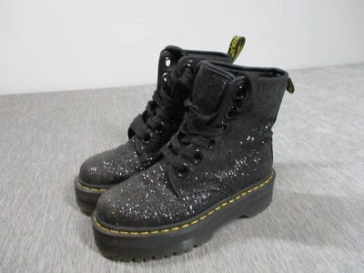 Dr Martens Boots Molly Black Sparkly Glitter Quad Platform Chunky US 6 EU 37 - Image 1 of 4