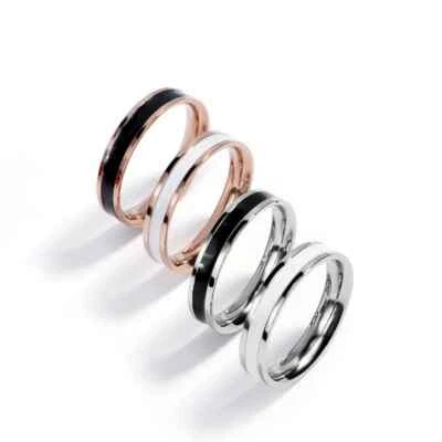Alianza de boda esmaltada para mujer de acero inoxidable negro o blanco tallas de anillo Foto 1 de 4