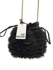 MOSCHINO LOVE BORSA SATIN ORGANZA RAFFLED BLACK BAG, NWT - Picture 1 of 8