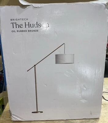 Brightech Hudson 2 LED Floor Lamp, Rubbed Bronze W/ Beige Linen Shade - Image 1 of 4