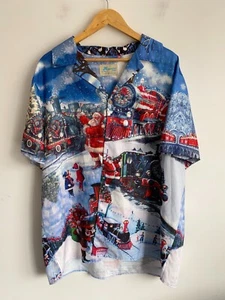 Hawaiian Shirt Mens 3XL Blue Christmas Santa Button Up Short Sleeve Collared - Bild 1 von 7