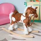 Kids Metal Plush Ride-On Rocking Horse Chair Toy with Nursery Rhyme Music Light 