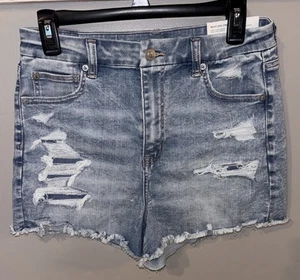 American Eagle Curvy Hi Rise Shortie Shorts Sz 10 NEXT Level Stretch Distressed - Picture 1 of 8