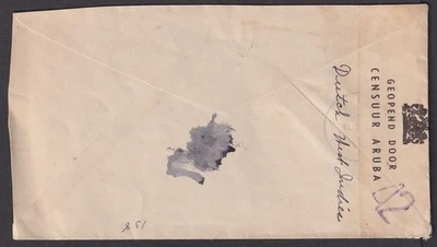 Curazao Segunda Guerra Mundial 1944 cubierta censurada a EE. UU. ABUBA CENSOR cinta Foto 1 de 2