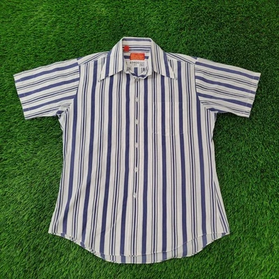 Vintage 80s Kings-Road Button Shirt Medium 22x30 Blue White - Image 1 of 4