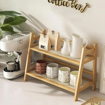 Wicker-Look Coffee Station Organizer, Bamboo Mug Holder Countertop, Kitchen  - Image 1 of 4