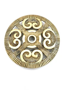 Copripiumino vintage rotondo ornato ottone massiccio tre piedi antico design strutturato - Foto 1 di 6